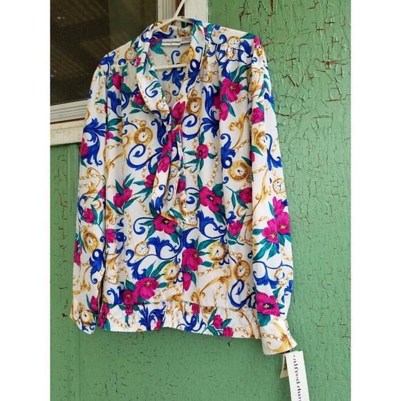 Vintage 80s Alfred Dunner Tie Neck Printed Blouse NWT - Picture 4 of 5